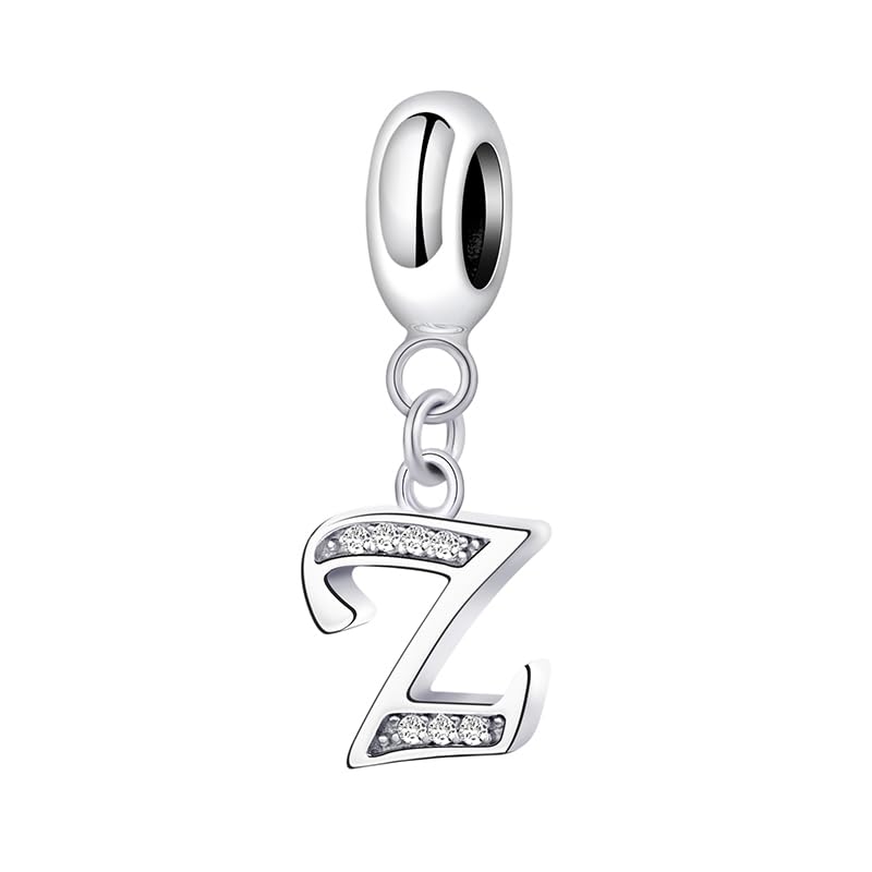925 Sterling Silver Letter Charm Beads Alphabet Charms Z Charm Anniversary Charm Words Charm fits Pandora Charms Bracelet (Z)