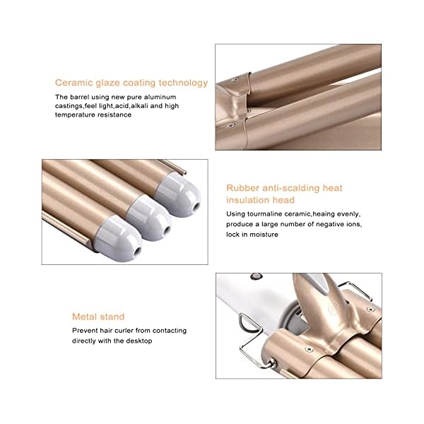 Hair-Curler-Yalixuan-3-Barrel-Hair-Waver-25mm-Hair-Curling-Wand-with-Heat-Resistant-Glove-and-2-Hair-Clips-2-Temperature-Mode-Control-for-Long-or-Short-Hair-Hot-Pressing-Styling-Tool-White-Gold Hair Curler, Yalixuan 3 Barrel Hair Waver, 25mm Hair Curling Wand with Heat-Resistant Glove and 2 Hair Clips, 2…