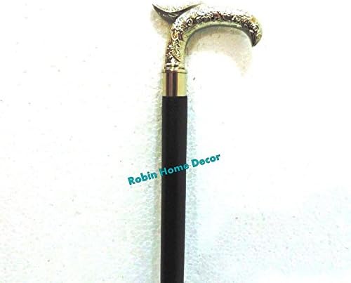 Robin Exports ANTIQUE WALKING STICK CANE VICTORIN STYLE BRASS PLATED BRASS HANDLE