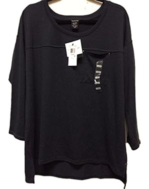 Women's 3/4 Sleeve Sweater Shirt with Pocket (Medium, Peacoat)