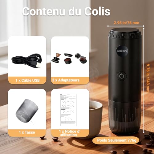 QREIHLPY Portable Coffee Maker, 3 in 1 Portable Coffee Maker Compatible with Espresso Capsules and Coffee Powder, Refillable for Travel, Camping, Car, Home