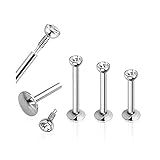 18G Internal Threaded Monroe with Press Fit Gem 316L Surgical Steel - Sold Individually (Length: 1/4