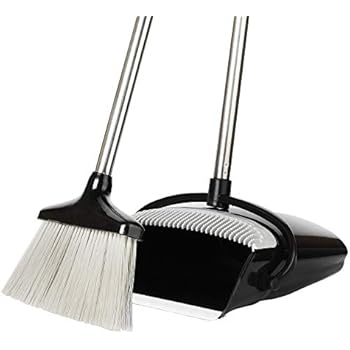 QJQBMAI Extendable Broom and Dustpan Set, Durable & Light Weight Broom and Dust pan Combo with Long Handle, Ideal for Kitchen, Home and Lobby Floor Use