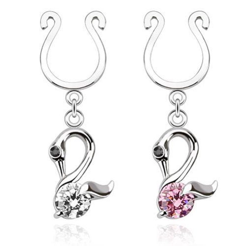 Tapsi´s Coolbodyart®| Brustpiercing Fake Edelstahl Chirurgenstahl 316L Zirkonia Anhänger Schwan 2er Set