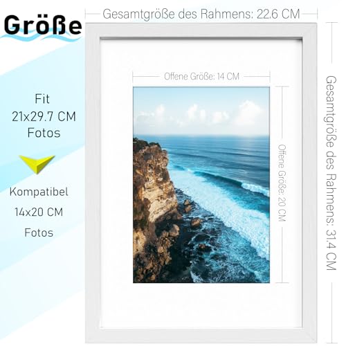 Histarzeda A4 Picture Frame - 21 x 29.7 cm, White DIN A4 Picture Frame with Acrylic Glass for Photo Gallery - Horizontal or Vertical Wall Mount Frame for Home, Office