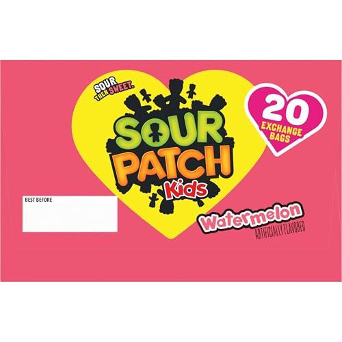 SOUR PATCH KIDS WATERMELON SOFT & CHEWY VALENTINE’S DAY CANDY, 20 SNACK PACKS
