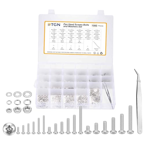 DTGN M2M3M4 Phillips Pan Head Bolt W/Nut Washer Tweezers 304 1081pcs at Amazon