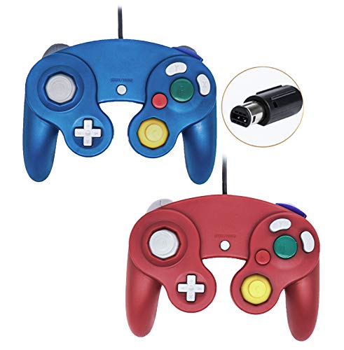 Poulep Wired Controller for Gamecube Game Cube, Classic Ngc Gamepad Joystick for Wii Nintendo Console (Blue and Red) (Best Mario Party Gamecube)