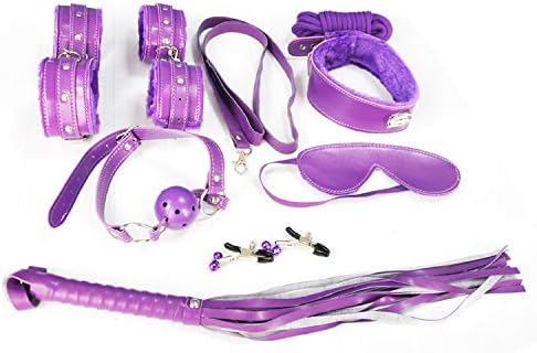 High Quality Black&Purple Fur Set Kit-Blindfold Collar Ball Gag New BD019 Black