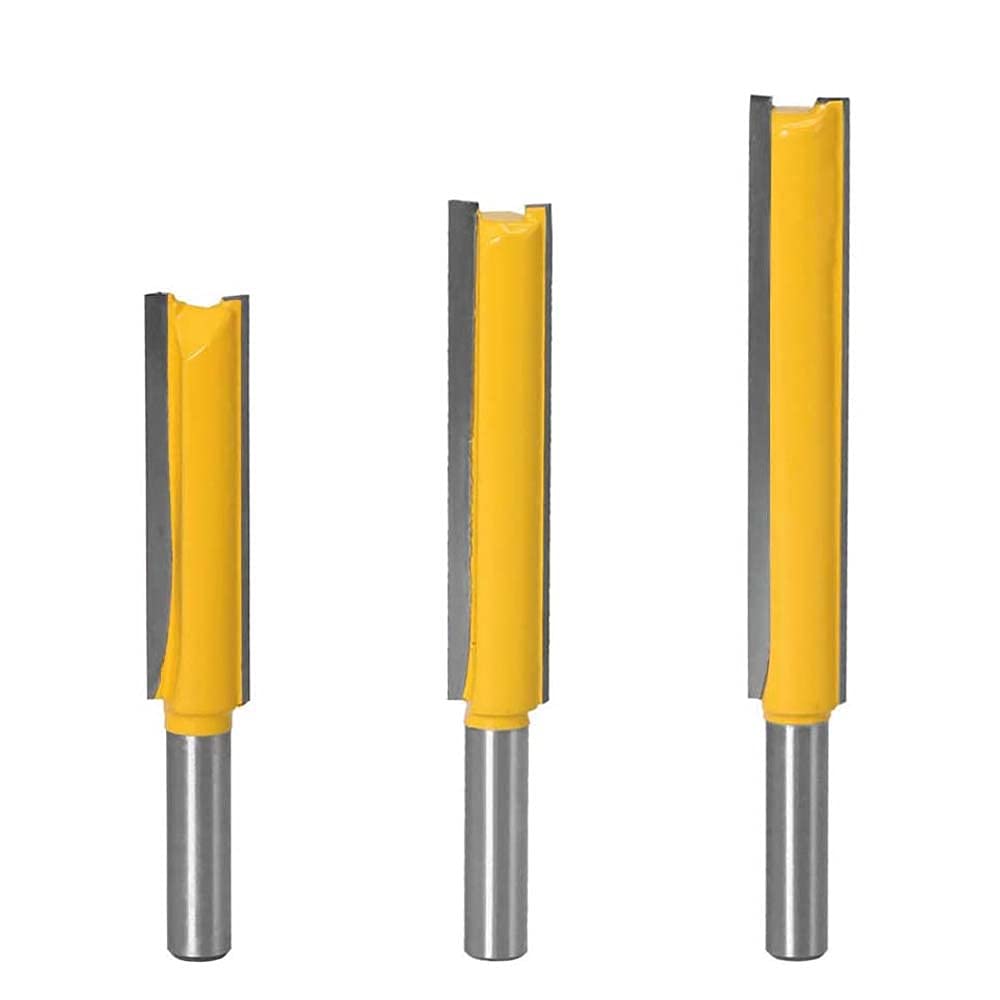 Bestgle 3pcs 8mm Shank Straight Router Bit, Extra Long Two Flute Straight Trimming Bit Woodworking Cutter Tool 8 1/2x 50, 1/2 x 63, 1/2 x 76