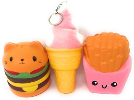 CRE8 IT Squishies Slow Rising Jumbo Scented Toys Kawaii Lunch Pack - Stress Relief - Fun Play -(3 PACK) - Hamburger - Ice Cream and French Fries - Squishy Toy - Pretend Play