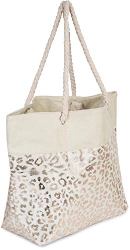 styleBREAKER Damen XXL Strandtasche mit Metallic Leoparden Animal Print und Reißverschluss, Schultertasche, Shopper… – Bild 3