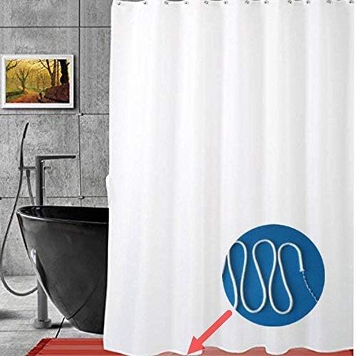 YOLOPLUS Shower Curtain Liner White 72 x 78 Inch Weighted Hem Extra Long Water-Repellent Polyester Fabric With 12 Hooks Included for Bathroom Showers and Hotel/Gym/Swimming Pool