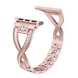 Wearlizer Rose Gold Bling Compatible for Apple Watch Bands 38mm 40mm Womens Rhinestone for iWatch Replacement Stainless Steel X Wristband Beauty Dress Bracelet(Metal Hand Removal Link) Series 4 3 2 1