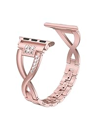 Wearlizer X Bling Compatible para Apple Watch Band 1.654 in 1.732 in iWatch Womens Watch Rhinestone Correa Pulseras Reemplazo de mano de metal Enlaces Serie 4 3 2 1 Sport Edition, oro rosa