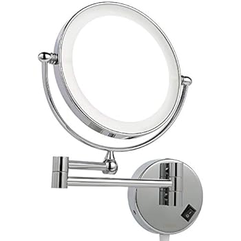 Homever Wall Mounted Makeup Mirror Led Lighted With 1x5x Magnification Round Shaped Double Sided 360 Free Rotation Extendable And Chrome Finished