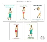 Women Golf Thank You Notes, Blank Note Card Set, Funny Golf Theme Cards, Unique -Set of 10