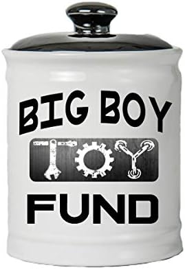 Cottage Creek Jar, Round Big Boy Toy Fund Coin Bank, Ceramic Jar, Piggy Bank with lid (White)