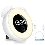 Alarm Clock with Wake Up Light, Hobest Rechargeable Digtal Alarm Clock with Snooze Function for Kids, Women, Heavy Sleepers, Nursing Mom, Desk, Bedrooms( Motion Sensor, Touch Control, USB Powered)