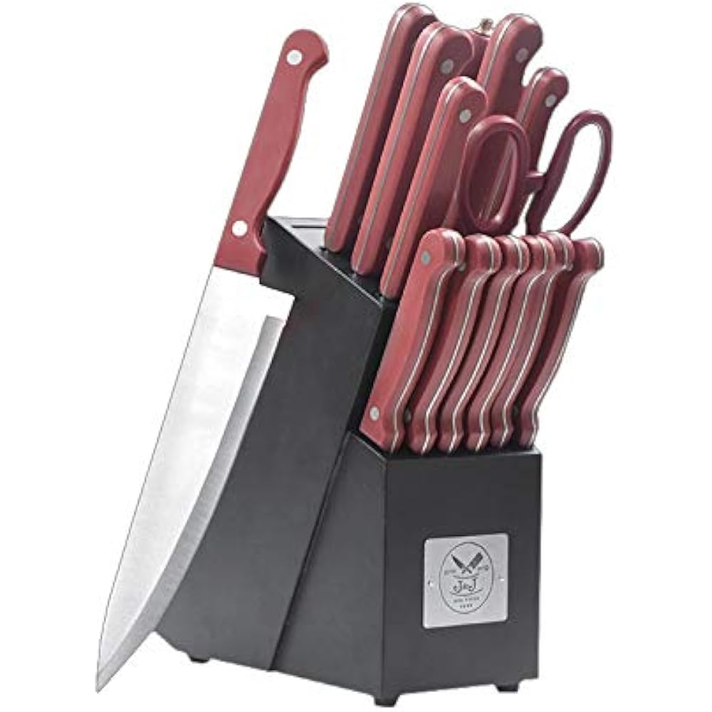 Knife Block Sets 15 Piece Red Handle Cutlery Kitchen & Dining eBay