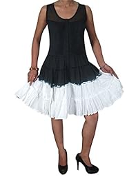 Mogul Womens Black White Sleeveless Cotton Hipster Dress