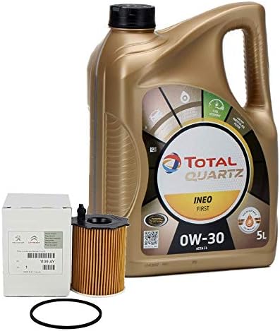 Pack Original Duo Engine Oil Total Quartz Ineo First 0 W-30 5 Litre + Filter Oil PSA Original 1109 AY Engines 1.4/1.6HDi – -Volvo C30 S40 II S60 II, S80 II, V40, V50, V60, V70 III