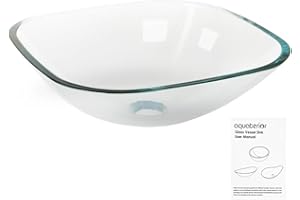 Aquaterior Tempered Glass Bathroom Vessel Sink Natural Clear Square Shape Transparent Basin Easy-to-clean Minimalist Modern