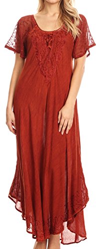 SakkasEgan Long Embroidered Caftan Dress/Cover Up with Embroidered Cap Sleeves