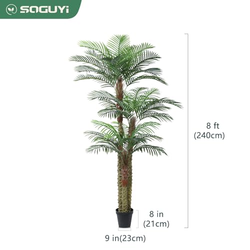 SOGUYI 8ft Outdoor Artificial Palm Tree - UV Resistant Tall Fake Tropical Golden Cane Plant for Patio, Poolside, Lawn, Indoor Decor - Large Faux Palm Tree, Set of 1