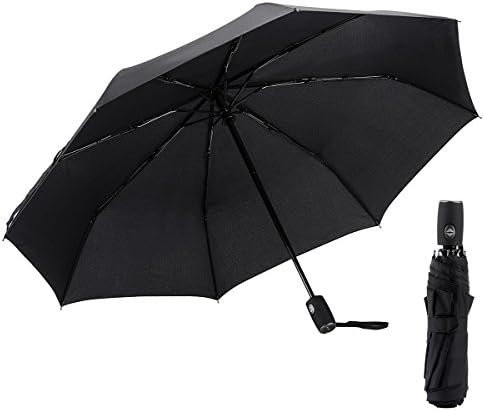 Aitmexcn 8 Ribs Lightweight Windproof Travel Umbrella, 60Mph Windproof Reinforced Canopy, Automatic On/Off for One Hand Operation, Compact Folding Umbrella for Men and Women-Black