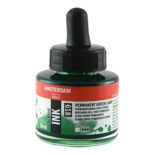 Royal Talens Amsterdam Acrylic Ink, 30ml Bottle with Dropper, Permanent Green Light (17206180)
