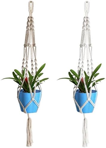 Acerich 2 Pcs Macrame Plant Hanger Indoor Outdoor Hanging Plant Holders Planter Basket Cotton Rope 4 Legs 44 Inch