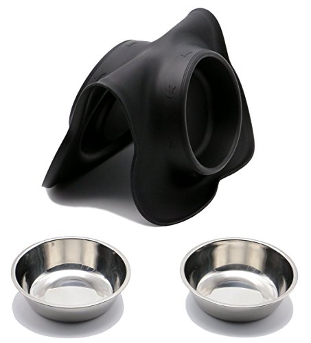 Pet Deluxe Dog Bowls Stainless Steel Dog Bowl with Non Spill Skid Resistant Silicone Mat 12 oz Double Pet Bowls Feeder Bowl for Dogs Cats and Pets (S)