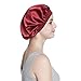 Wide Band Satin Bonnet Cap Silk Hat for Sleeping Wine Red