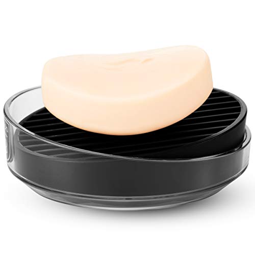 Crippa Soap Dishes for Bathroom | 2-Pack Bar Soap Holder | Soap Holder and Soap Saver | Soap Dish with Drain Slats | Sturdy Shower Soap Dish | Keeps Bar Soap Dry | Black & Grey Color