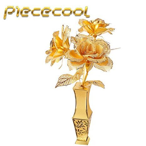 Lover Gift Piececool Golden Rose P050-G Model Building DIY 3D Laser Cut Metal Puzzle Toys