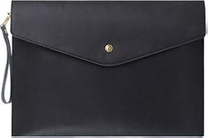 Wonderpool A4 Envelope File Holder -Lightweight Real Leather Multifunction Portfolio for Paper Document Stationery Organizer and Tablet Case PC Sleeve (Black)