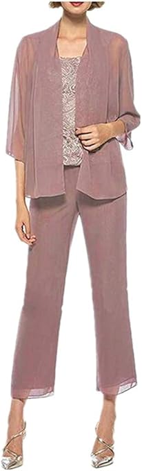 Amazon.com: Chiffon 3 Pieces Short Wedding Pantsuits Women's Mother of The Bridal Pantsuits Plus 