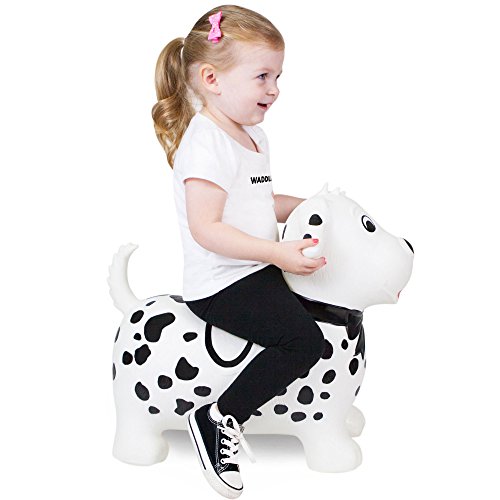 WADDLE Jumping Horse with Pump-Bouncy Horses Animals Hopper-Toddlers Inflatable Bouncing Horse Toys (White Dalmatian)