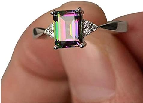 TOPOB Women Rings, Fashion Princess Cut Mystic Rainbow Engagement Diamond Rings Jewelry Romantic Gift