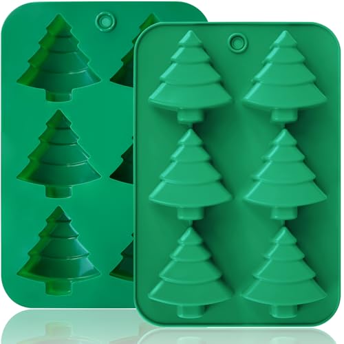 Christmas Tree Silicone Molds 2PCS for Soap Chocolate Candy Cake Cocoa Bomb Bath Bomb Ice Candle Food, 3D Xmas Themed Treat Baking & Freezing Tray BPA Free Food Grade Holiday Moulds