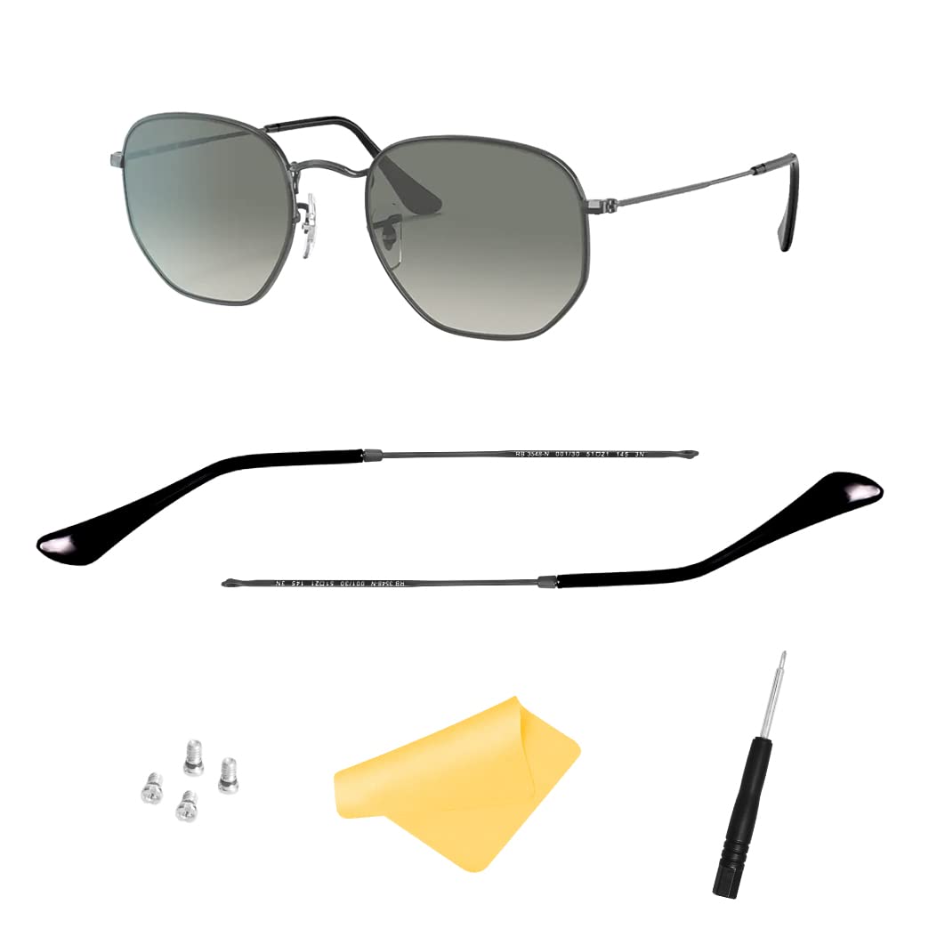 HiCycle2 Sunglasses Temples Arms Replacement for Ray-Ban RB3447 RB3547N RB3548N RB3647N Sunglasses,with 4 Screws,1 Screwdriver (Gunmental)