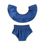2017 Baby Girls Blue Off Shoulder Tube Top+ Shorts 2 Pcs Outfits Sets Baby Girl Clothes