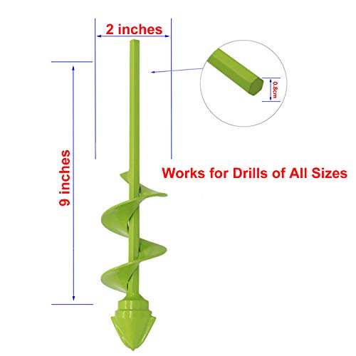 UGarden Bulb & Bedding Plant Auger, with Garden Genie Gloves, Garden Plant Flower Bulb Auger 2" x 9" Rapid Planter, Non-Slip Hex Drive fits Any 3/8-inch Drill. (3 Circles)