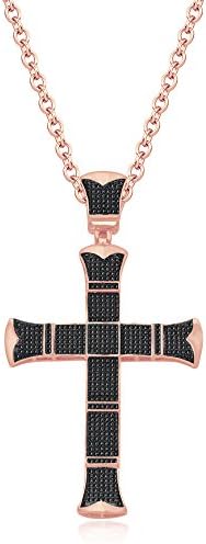 Smjewels 3 Row 9K Black Gold FN Blue Sapphire Sim Diamonds Micro Pave Cross Pendant Necklace