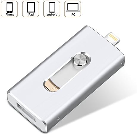 32GB USB Flash Drive iPhone Memory Stick External Storage Thumb Drive 3 in 1 Lightning OTG Micro USB Stick for iPad Apple IOS MAC Andriod Computers (32GB, Silver)