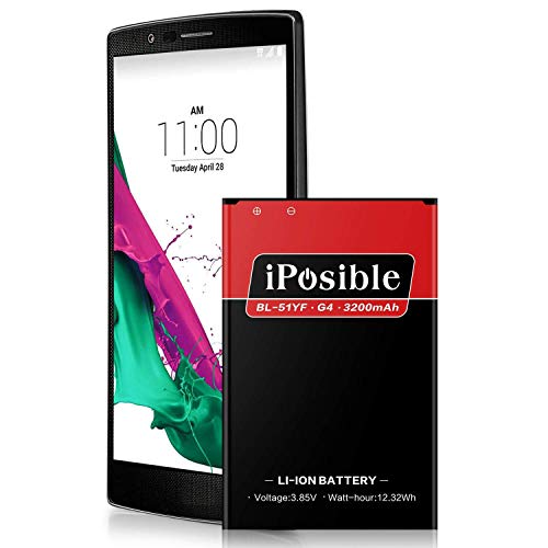 LG G4 Battery, iPosible 3200mAh Replacement Li-ion Battery for LG G4 BL-51YF H810(at&T), H811(T-Mobile),LS991(Sprint),VS986(Verizon), US991 H812 H815,VS999 F500 | G4 Spare Battery[24 Month Warranty]