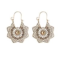 AIUSD Women Creative Vintage Alloy Geometric Openwork Flower Earrings Jewelry