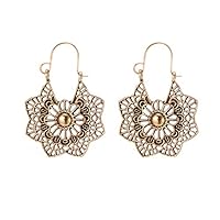 AIUSD Women Creative Vintage Alloy Geometric Openwork Flower Earrings Jewelry