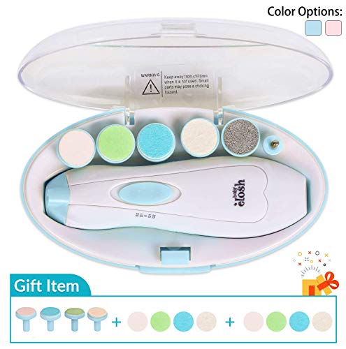 Baby Nail Trimmer File Electric - [2020 UPGRADED] Safe Nail Clippers with 12 Units GIFT for Newborn Toddler Kids Toes and Fingernails by ELOSH, Care, Polish and Trim, AA Battery Operated (Not Include)